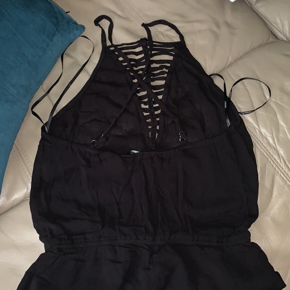 FOREVER21 Black Jumpsuit Criss-cross back Sexy Lines open Front - Picture 2 of 5